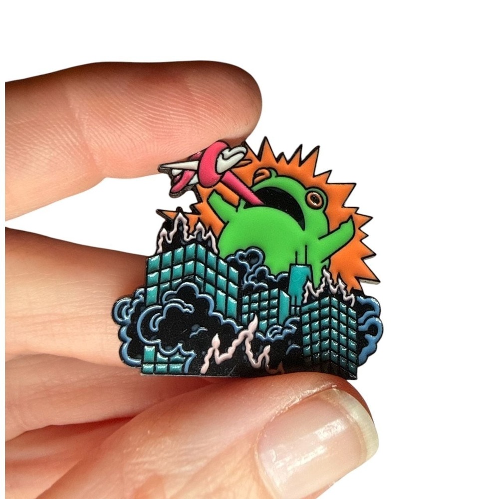 Frogzilla Monster Destroying City Enamel Pin Badge